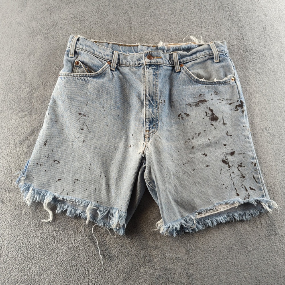 Vintage 90s Levis 550 Jean Shorts Mens 34 Blue Light Wash Destroyed Thrashed